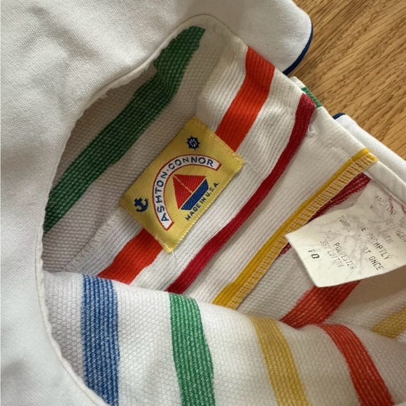 Ashton Connor Vintage Kite Appliqué Rainbow Striped Bib Dress Sz 10 USA made - Picture 3 of 6